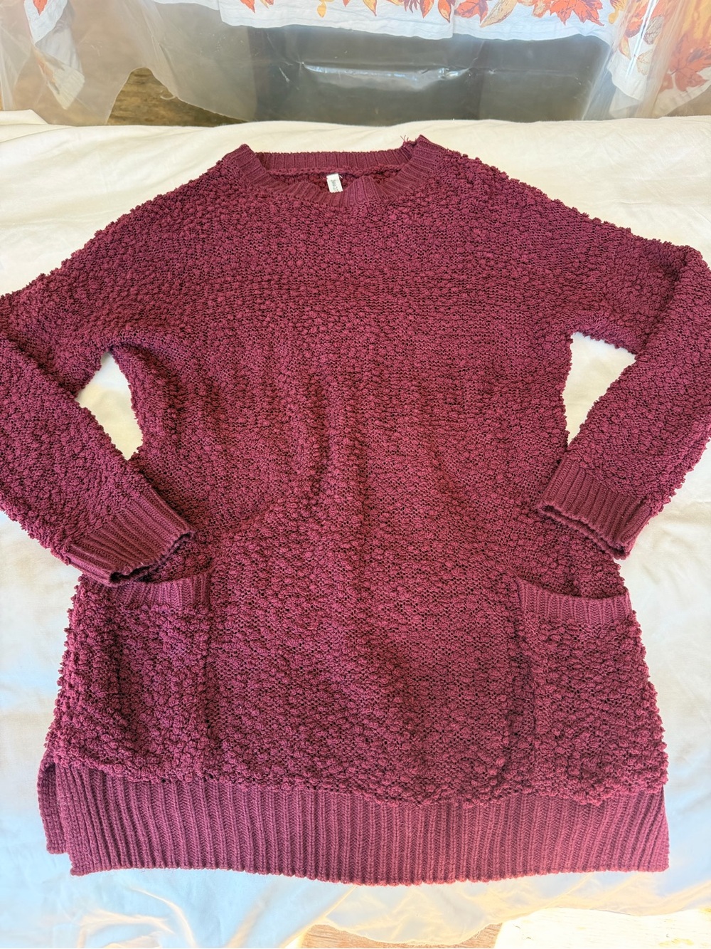 Zenana Outfitters Chunky Popcorn Knit Sweater Tunic - Wine size M